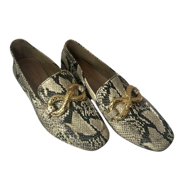SCHUTZ Maggy Neutral Snakeskin Leather Flats Gold Snake Hardware Size 7.5 - Picture 1 of 7